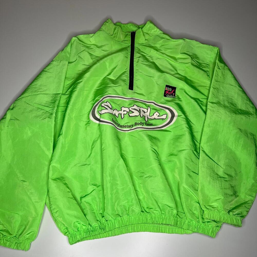 Vintage Surf Style Windbreaker Jacket Neon Green One Size USA Made‎ 90s Retro
